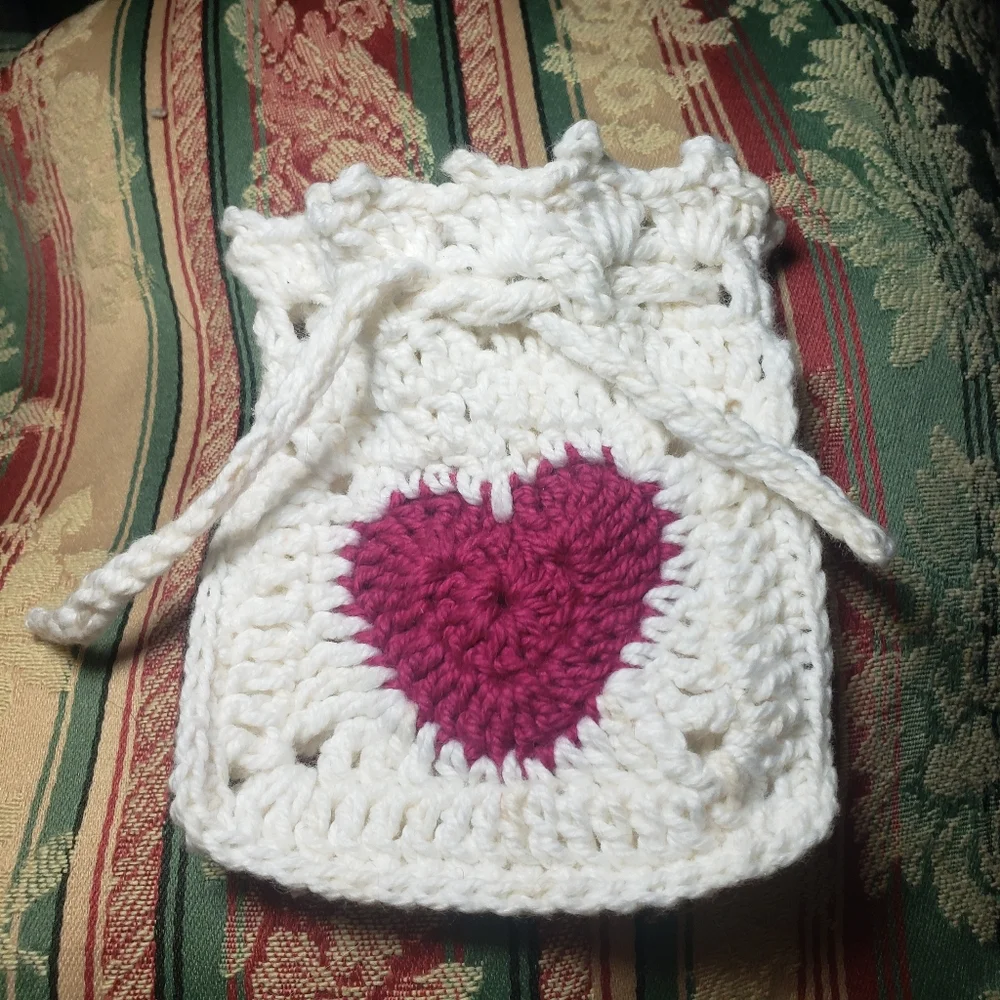 Hand Crafted Heart Granny Square Soap or Treat Bag